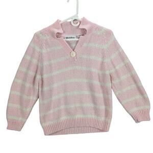 Vintage Variations Sweater Womens Large Pink White Striped Cropped 1980s 1990s